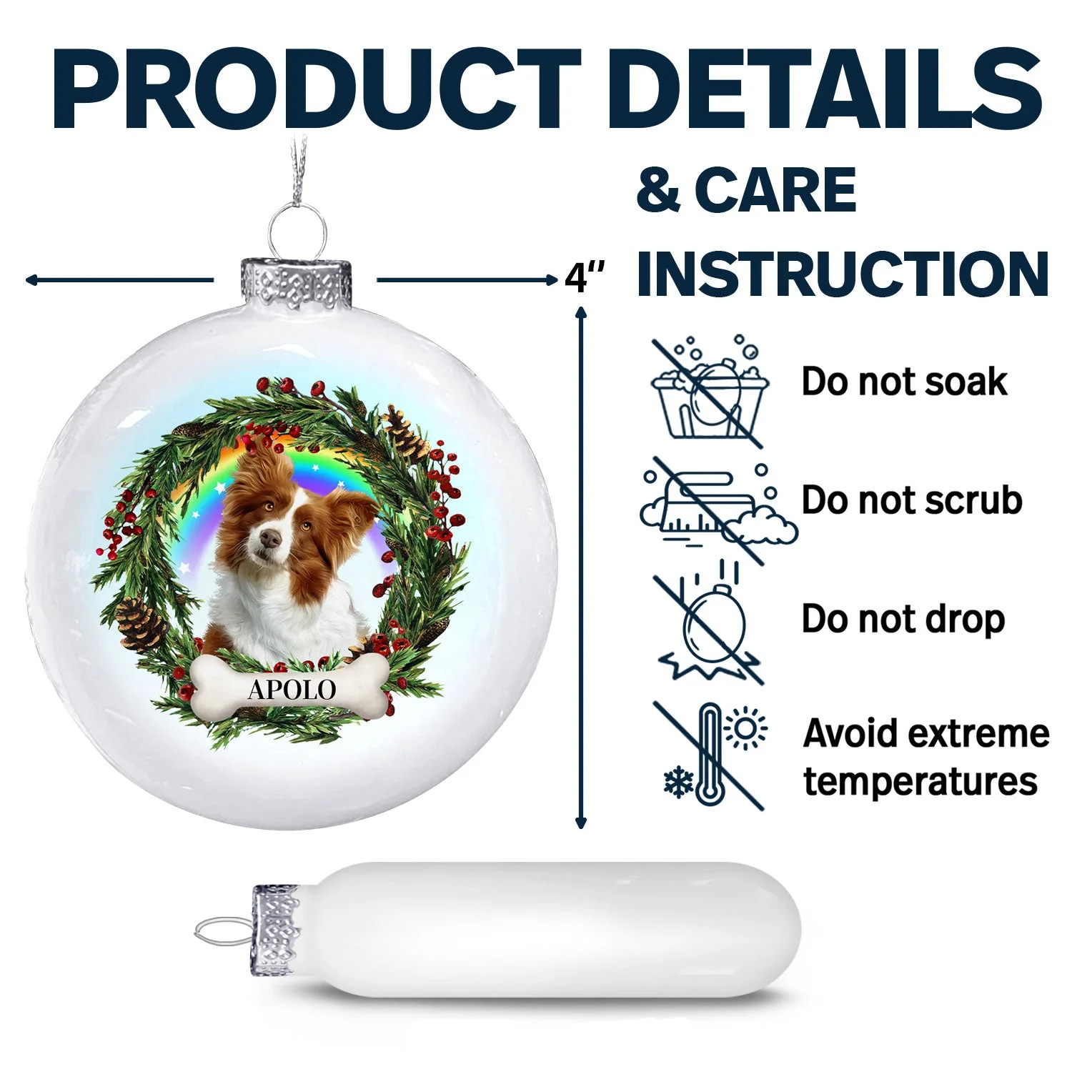 Custom Photo Lovely Dogs Cats - Christmas Memorial Gift For Pet Lovers - Personalized White Flat Ball Ornament - Image 7
