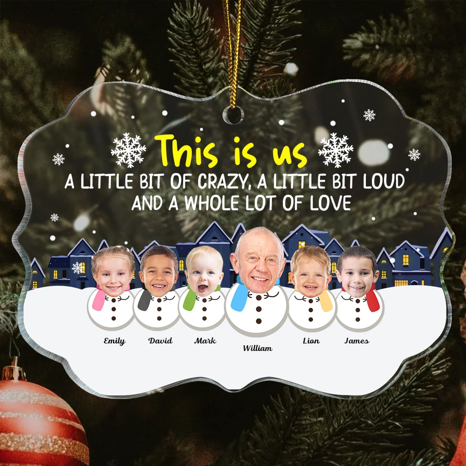 Custom Photo Lovely Grandkids Face This Is Us A Little Of Crazy - Christmas Gift For Grandparents, Parents - Personalized Medallion Acrylic Ornament - Image 3