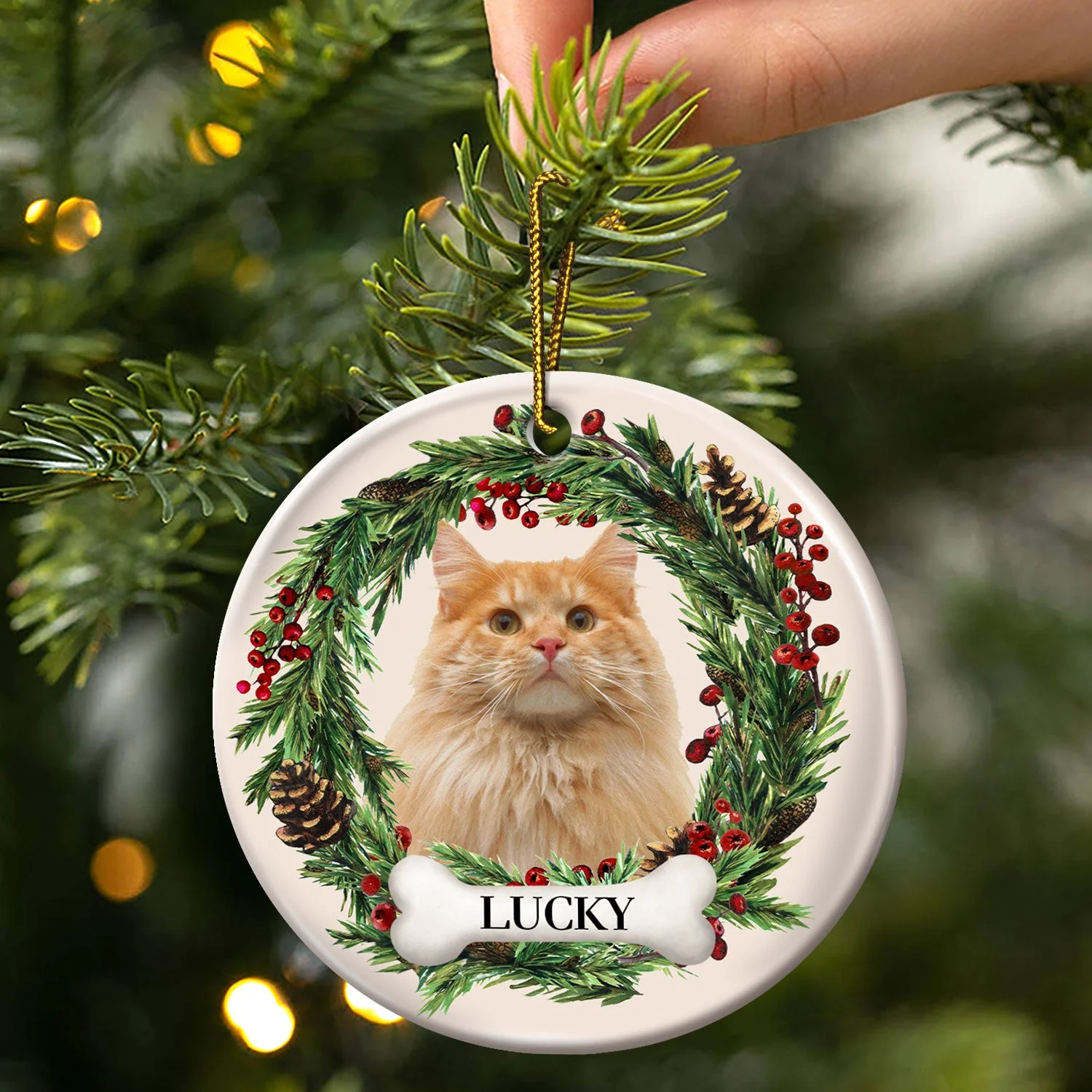 Custom Photo Lovely Pet Face - Christmas Gift For Pet Lovers, Pet Memorial - Personalized Circle Ceramic Ornament - Image 4