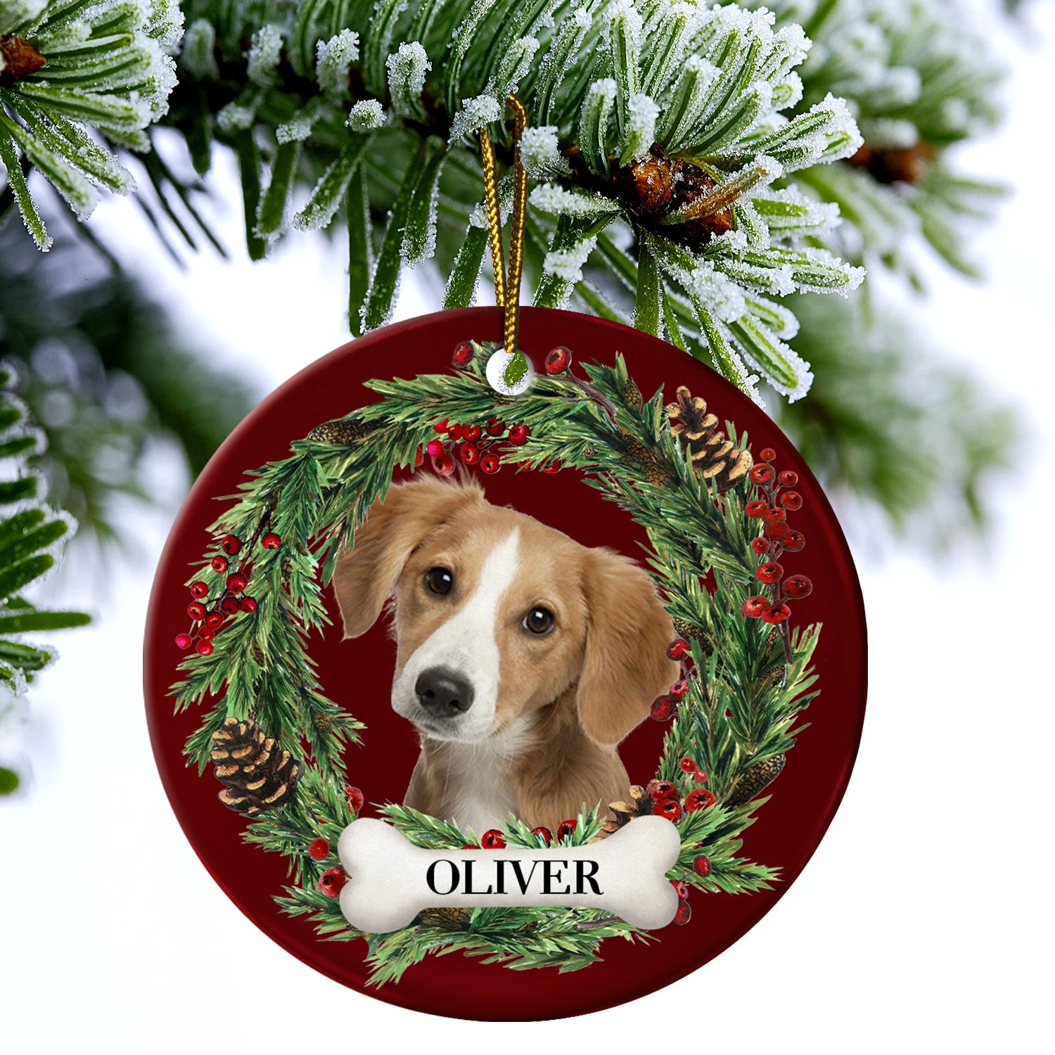 Custom Photo Lovely Pet Face - Christmas Gift For Pet Lovers, Pet Memorial - Personalized Circle Ceramic Ornament - Image 5