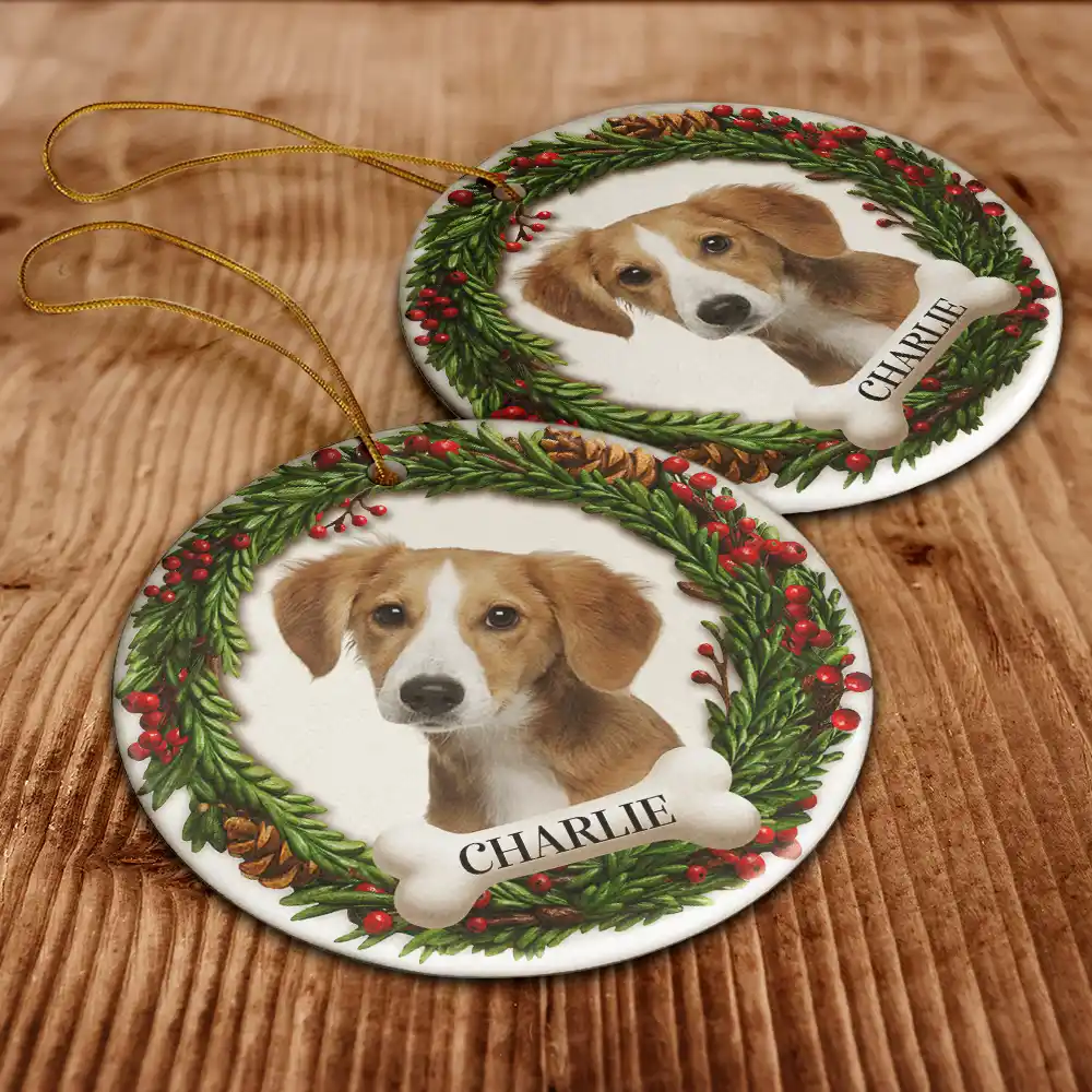 Custom Photo Lovely Pet Face Dog Cat 3D Effect - Personalized Circle Ceramic Ornament - Image 7