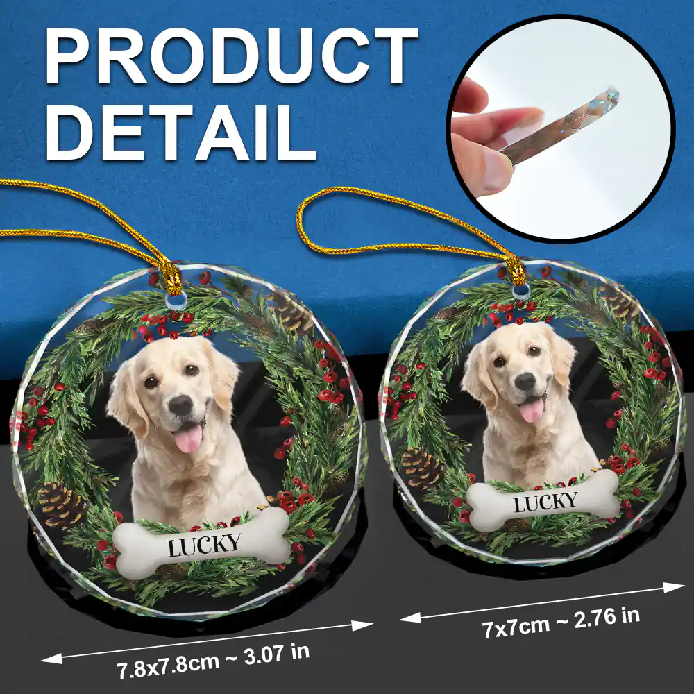 Custom Photo Lovely Pet Face Dog Cat - Personalized Circle Glass Ornament - Image 7