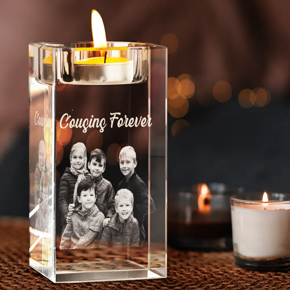 Custom Photo Loving Family Siblings Besties - Personalized Crystal Candle Holder - Image 4