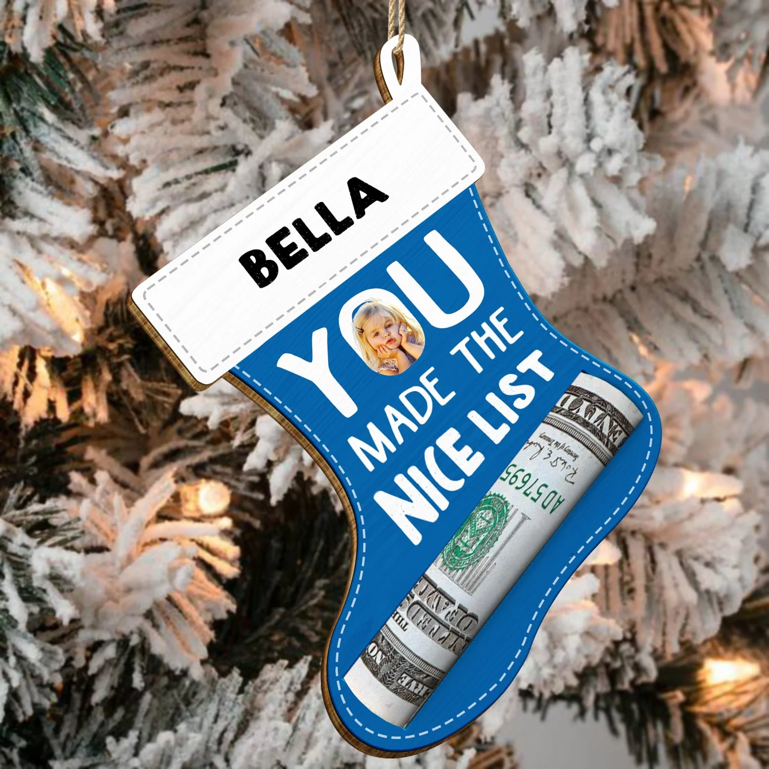 Custom Photo Made The Nice List - Christmas Gift For Kids - Personalized Wooden Cutout Ornament, Money Holder Ornament - Image 5