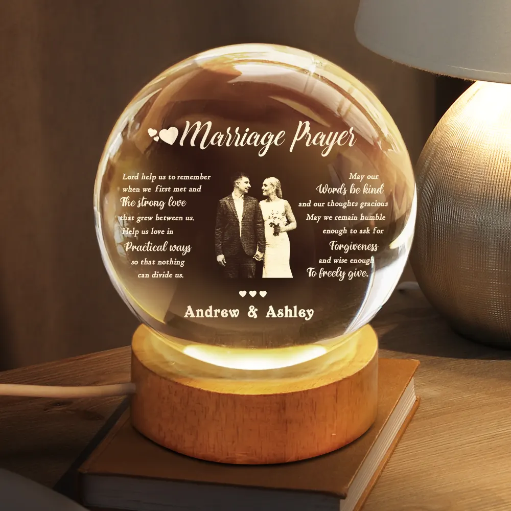Custom Photo Marriage Prayer - Personalized Crystal Globe Lamp - Image 3