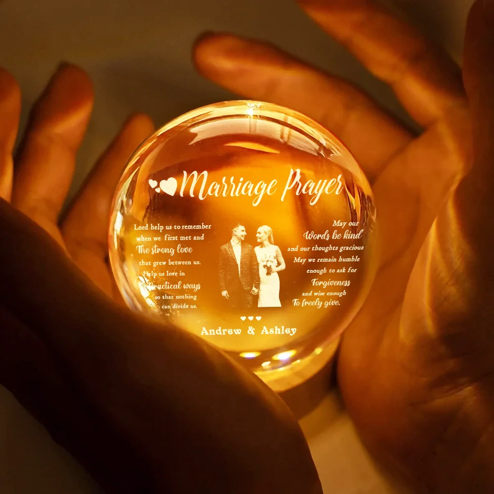 Custom Photo Marriage Prayer - Personalized Crystal Globe Lamp - Image 5