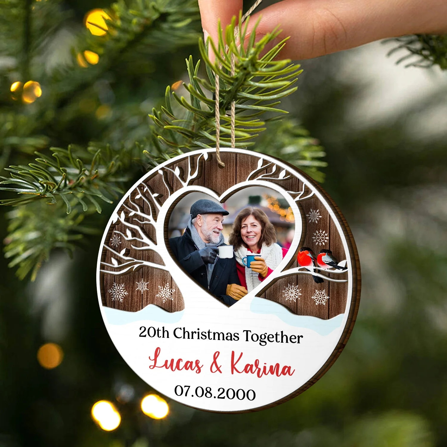 Custom Photo Married Christmas Together - Gift For Couples - Personalized 2-Layered Wooden Ornament - Image 2