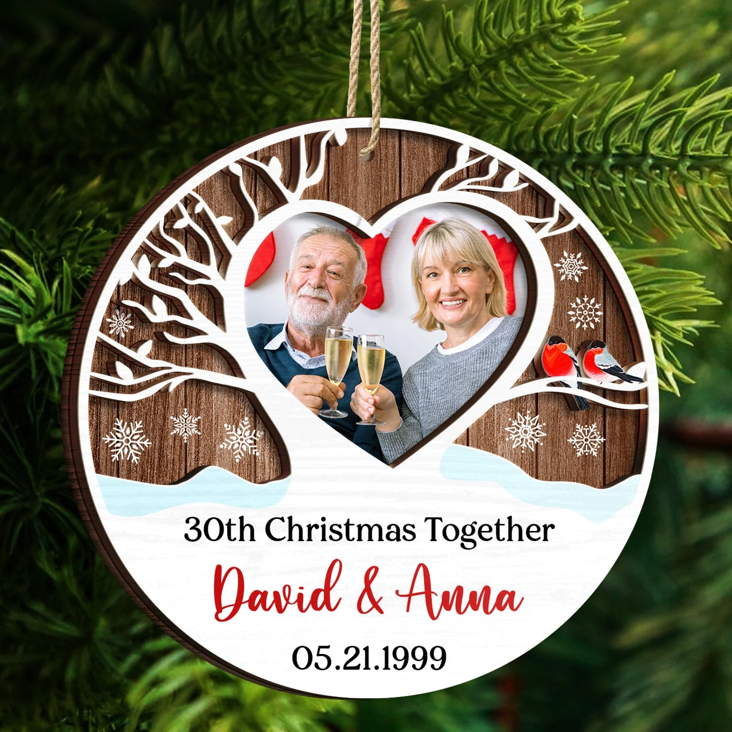 Custom Photo Married Christmas Together - Gift For Couples - Personalized 2-Layered Wooden Ornament - Image 4