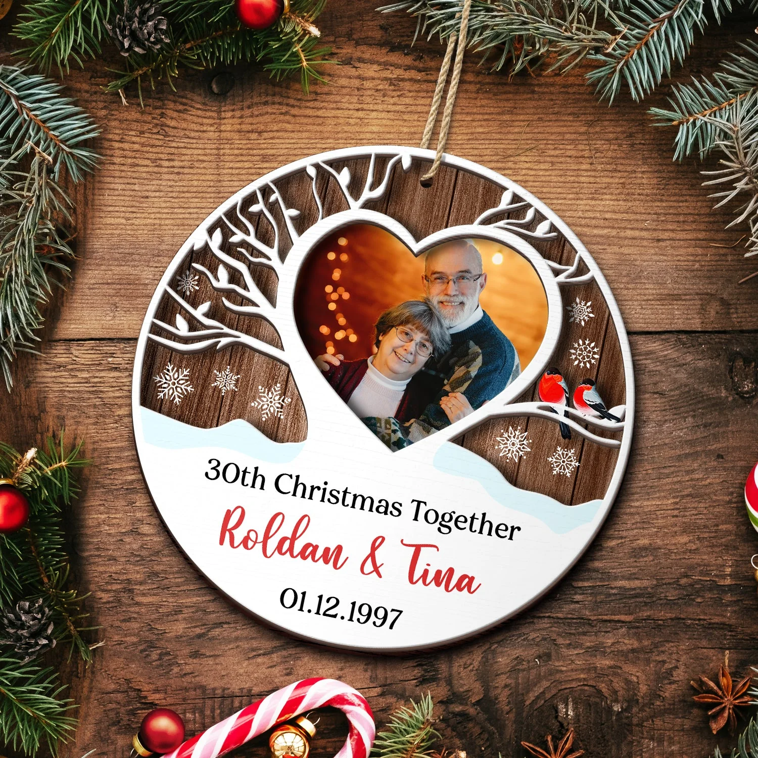 Custom Photo Married Christmas Together - Gift For Couples - Personalized 2-Layered Wooden Ornament - Image 5