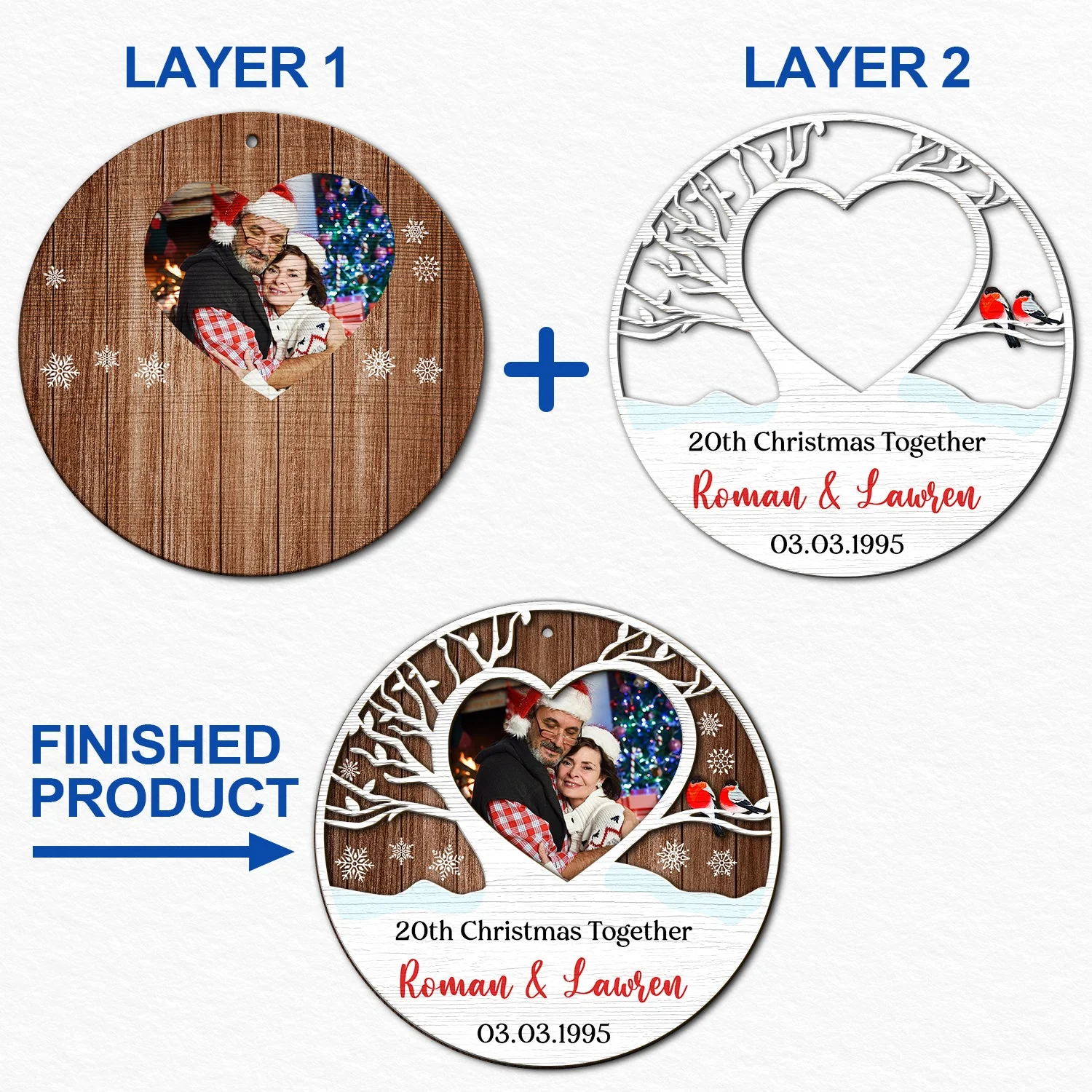 Custom Photo Married Christmas Together - Gift For Couples - Personalized 2-Layered Wooden Ornament - Image 6