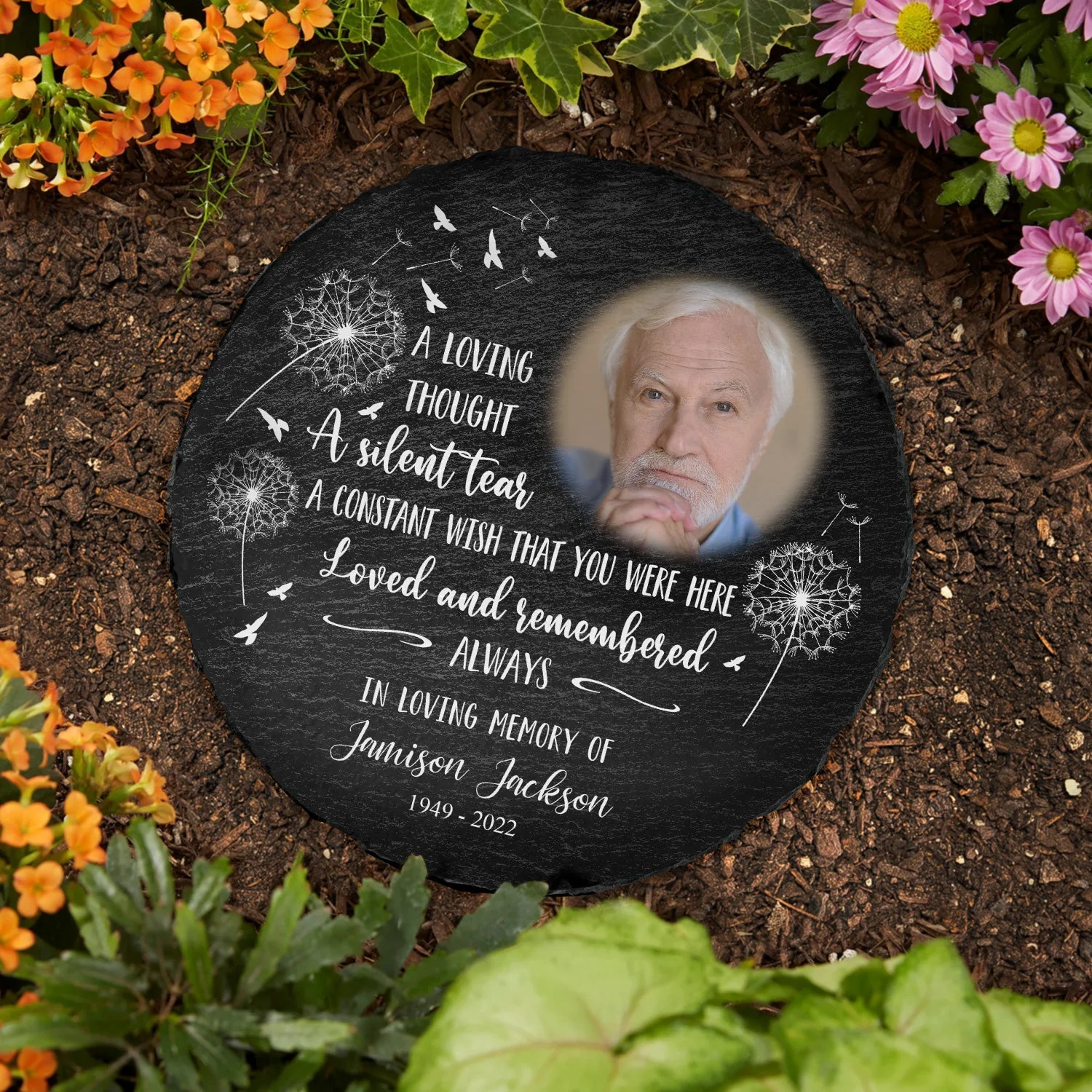Custom Photo May The Winds Of Heaven Blow Softly - Memorial Gift - Personalized Circle Memorial Garden Stone - Image 3