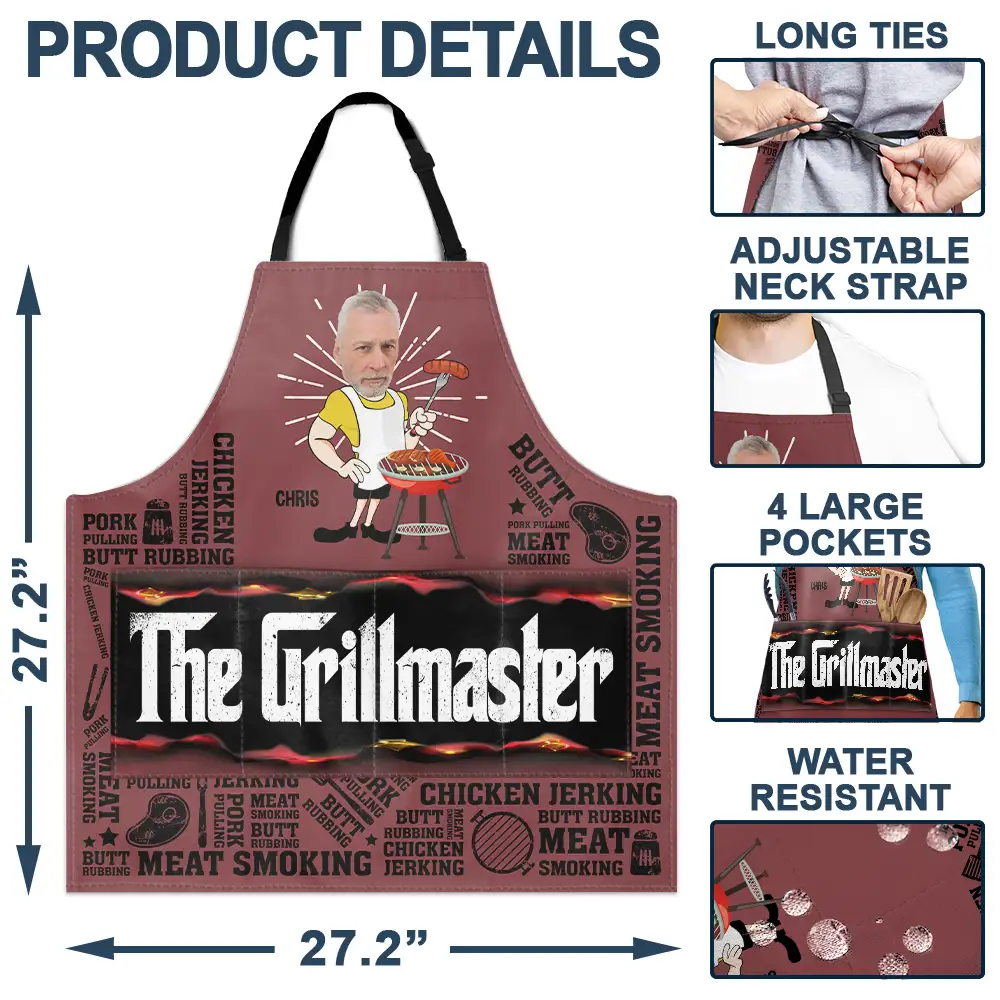 Custom Photo Meat Smoking Grillfather - Personalized Apron - Image 5