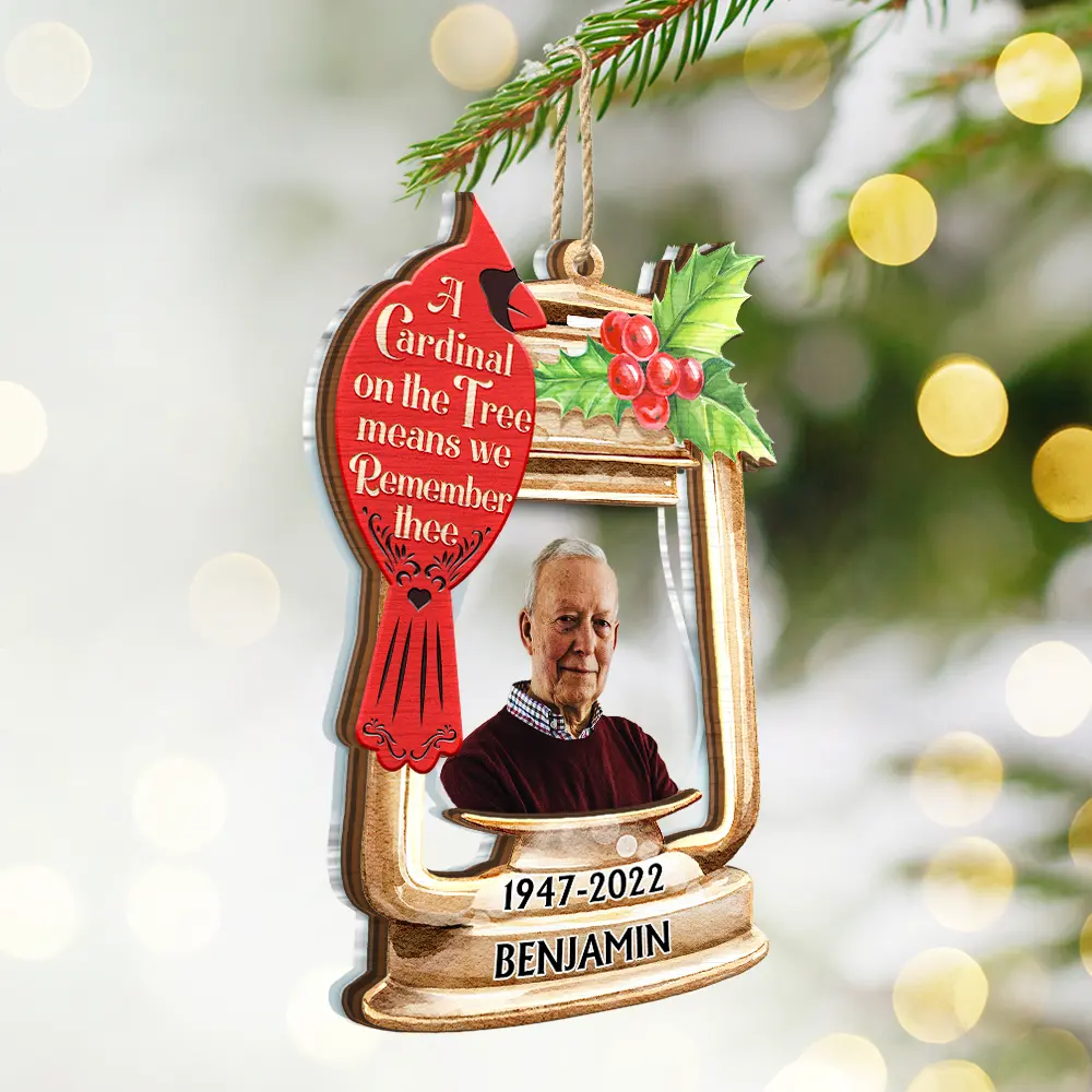 Custom Photo Memorial A Cardinal On The Tree - Personalized 2-Layered Mix Ornament - Image 3