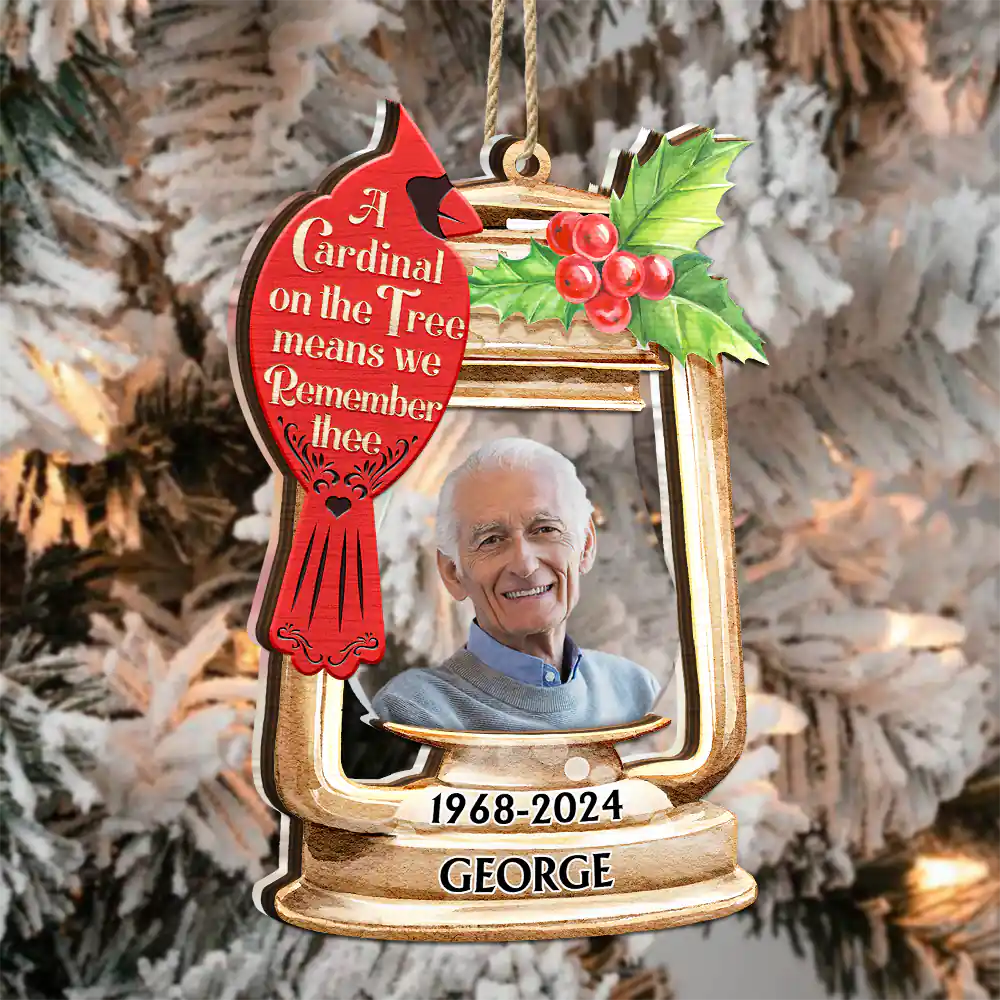 Custom Photo Memorial A Cardinal On The Tree - Personalized 2-Layered Mix Ornament - Image 4