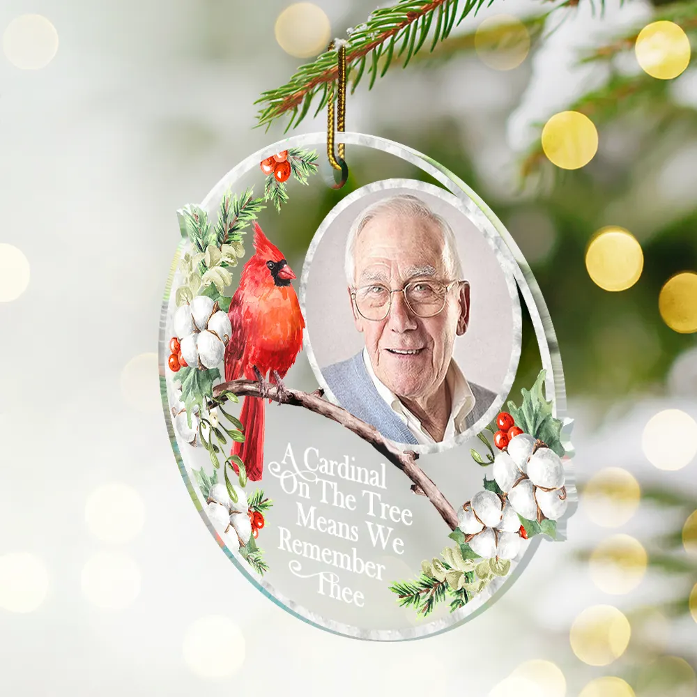 Custom Photo Memorial A Cardinal On The Tree - Personalized Custom Shaped Acrylic Ornament - Image 2