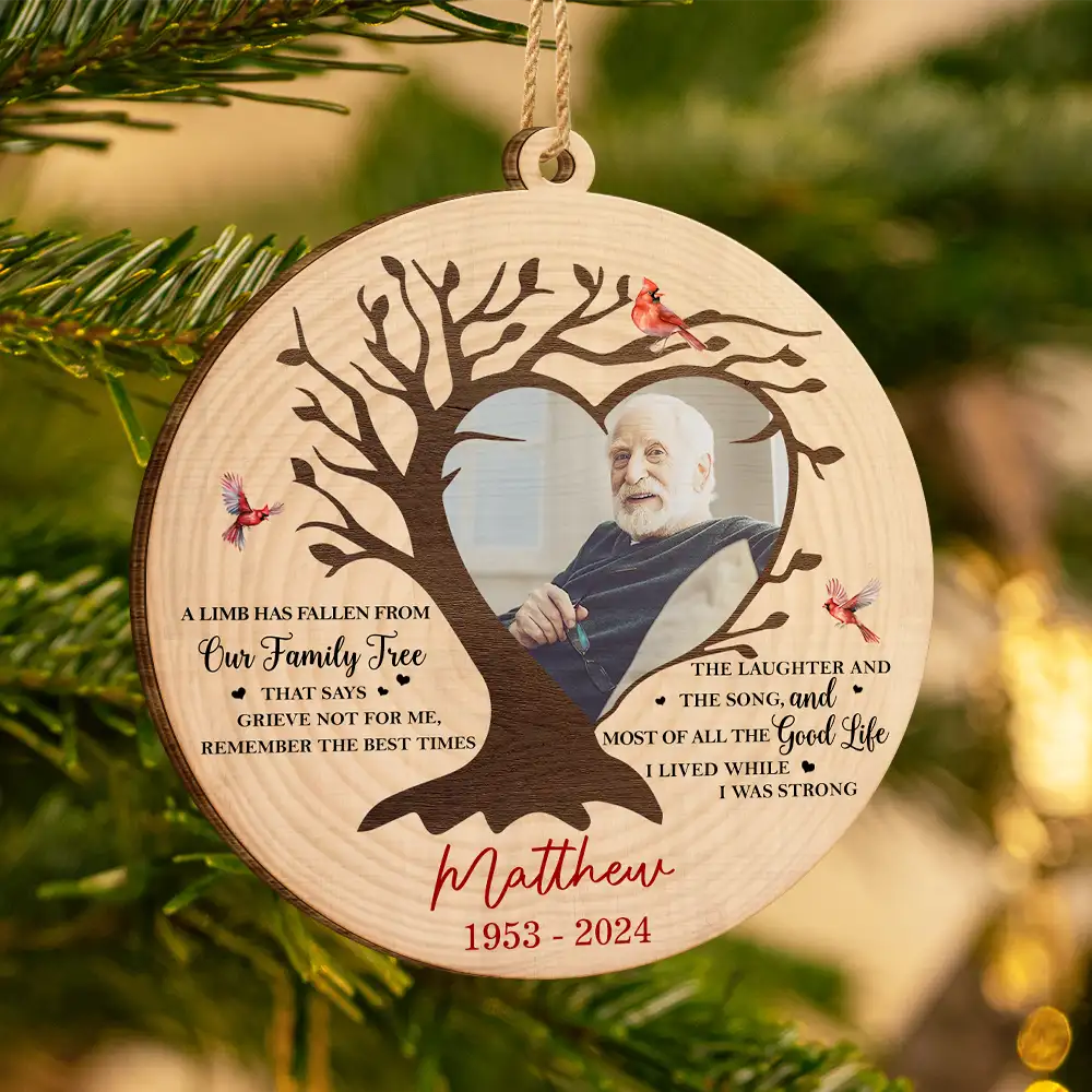 Custom Photo Memorial A Limb Has Fallen From Our Family Tree - Personalized Custom Shaped Wooden Ornament - Image 3