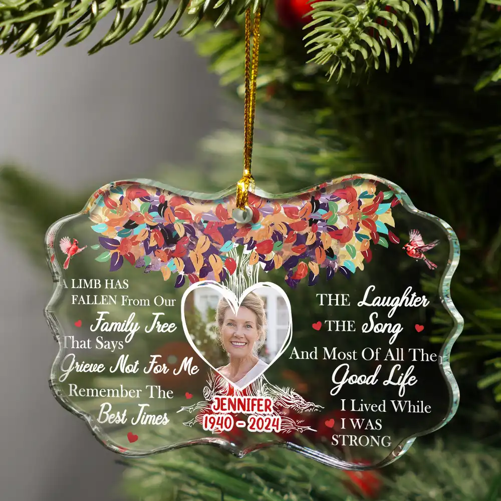 Custom Photo Memorial A Limb Has Fallen From Our Family Tree - Personalized Medallion Glass Ornament - Image 3