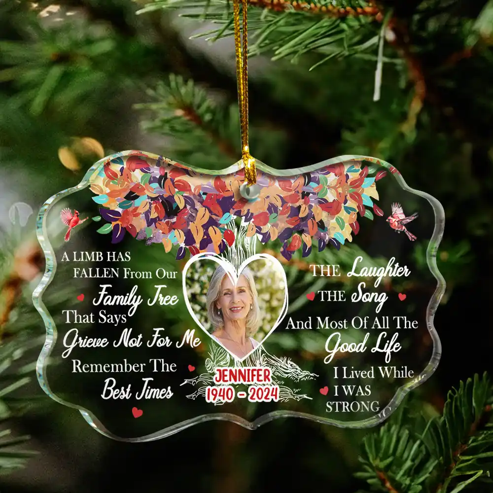 Custom Photo Memorial A Limb Has Fallen From Our Family Tree - Personalized Medallion Glass Ornament - Image 4