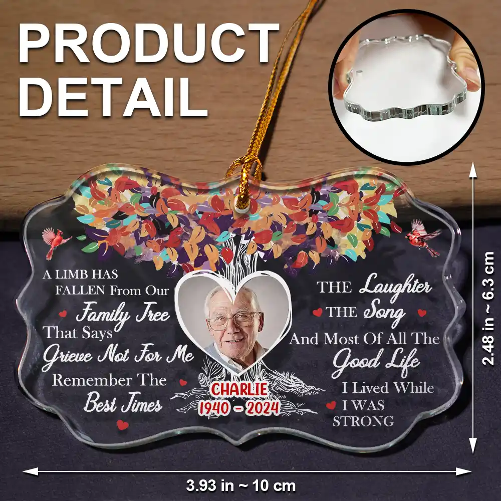 Custom Photo Memorial A Limb Has Fallen From Our Family Tree - Personalized Medallion Glass Ornament - Image 5