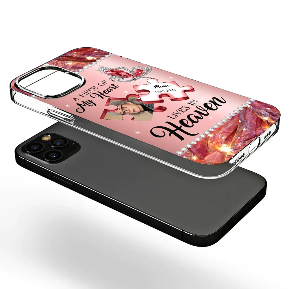 Custom Photo Memorial A Piece Of My Heart Lives In Heaven - Metal Effect Printed, Personalized Clear Phone Case - Image 3