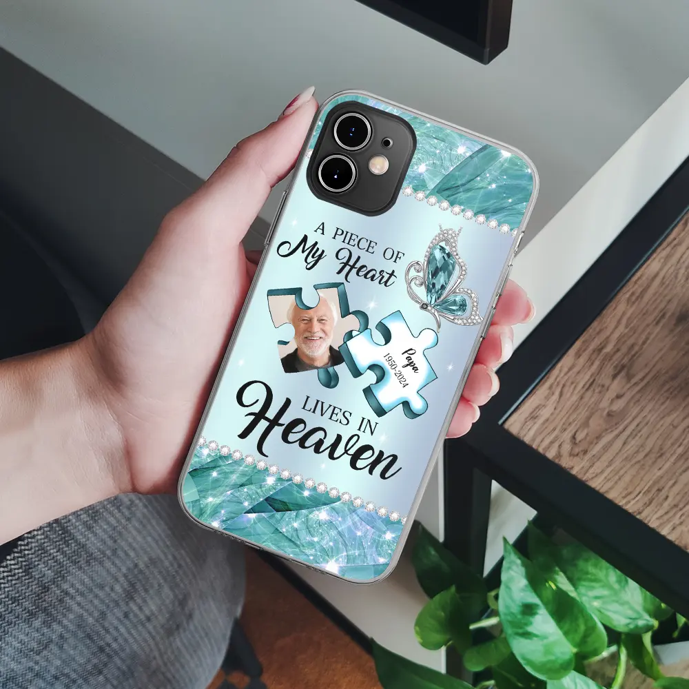 Custom Photo Memorial A Piece Of My Heart Lives In Heaven - Metal Effect Printed, Personalized Clear Phone Case - Image 4