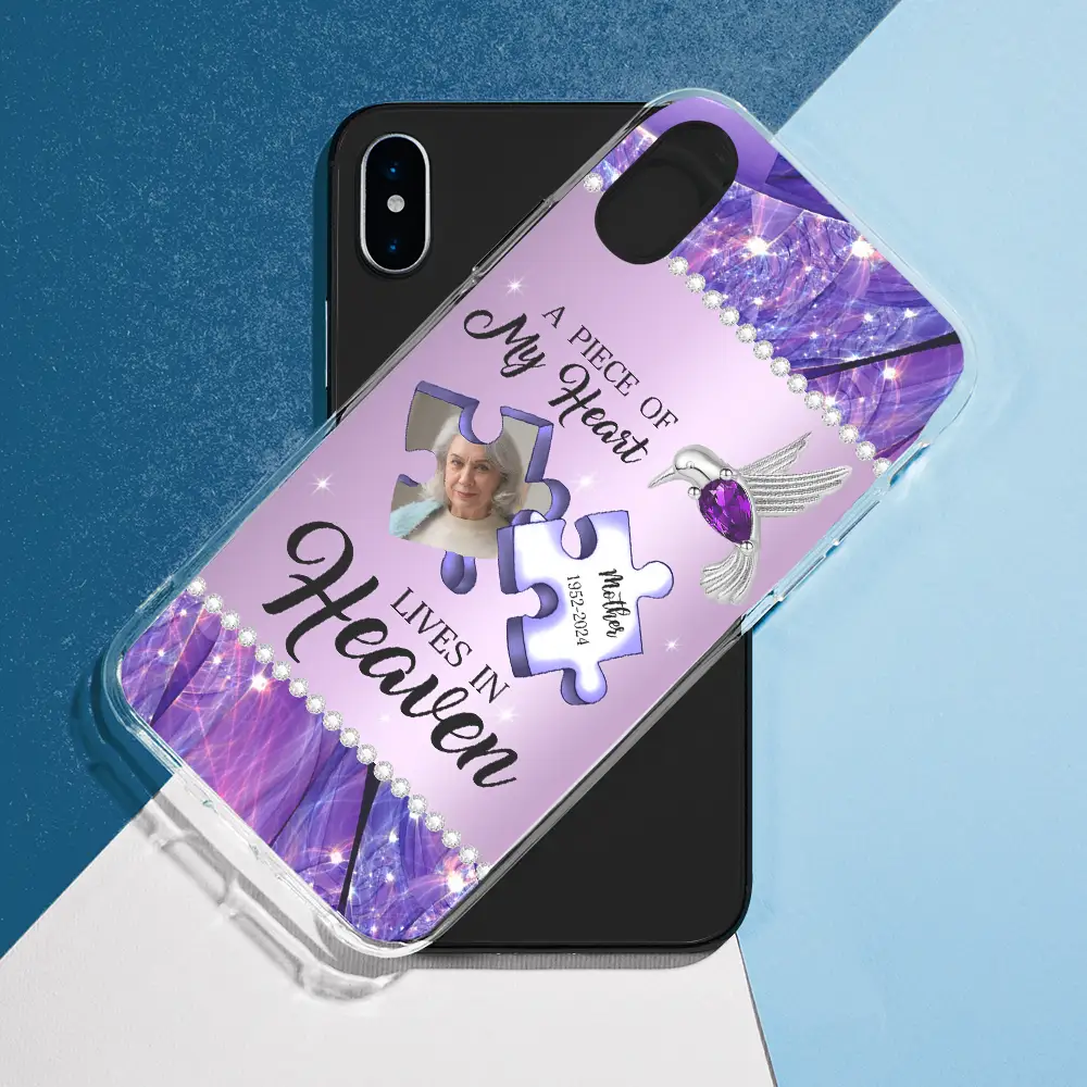 Custom Photo Memorial A Piece Of My Heart Lives In Heaven - Metal Effect Printed, Personalized Clear Phone Case - Image 5