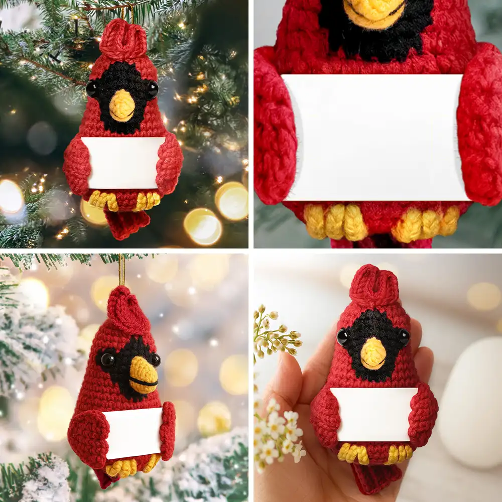 Custom Photo Memorial Always In Our Heart - Personalized Crochet Cardinal Bird Hanging Decoration - Image 7