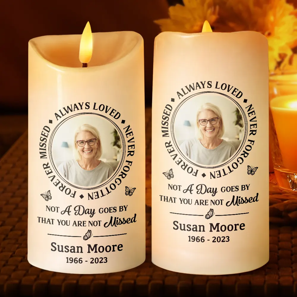 Custom Photo Memorial Always Loved Never Forgotten - Personalized Flameless LED Candle - Image 2