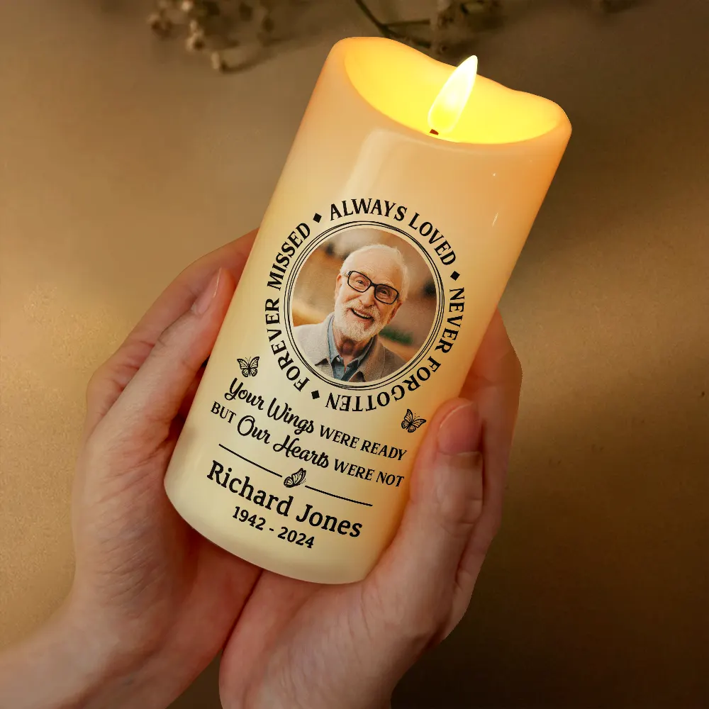 Custom Photo Memorial Always Loved Never Forgotten - Personalized Flameless LED Candle - Image 3