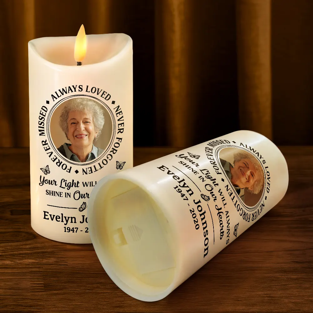 Custom Photo Memorial Always Loved Never Forgotten - Personalized Flameless LED Candle - Image 4