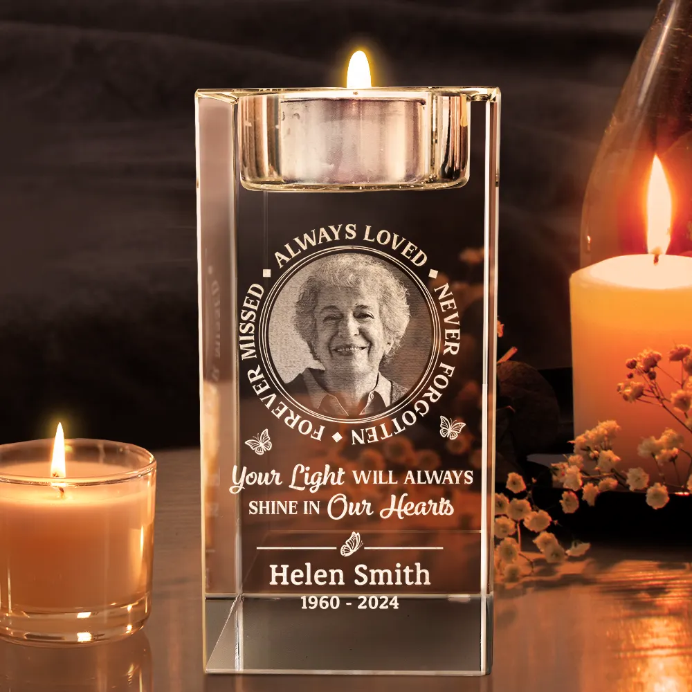 Custom Photo Memorial Always Loved Never Forgotten - Personalized Crystal Candle Holder - Image 2