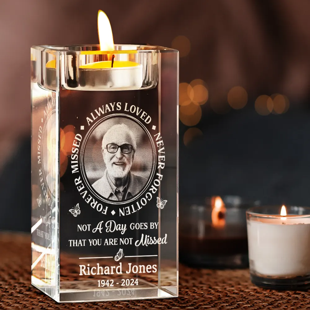 Custom Photo Memorial Always Loved Never Forgotten - Personalized Crystal Candle Holder - Image 3