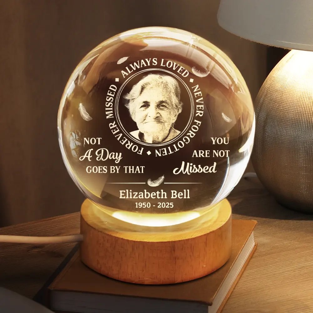 Custom Photo Memorial Always Loved Never Forgotten - Personalized Crystal Globe Lamp - Image 3