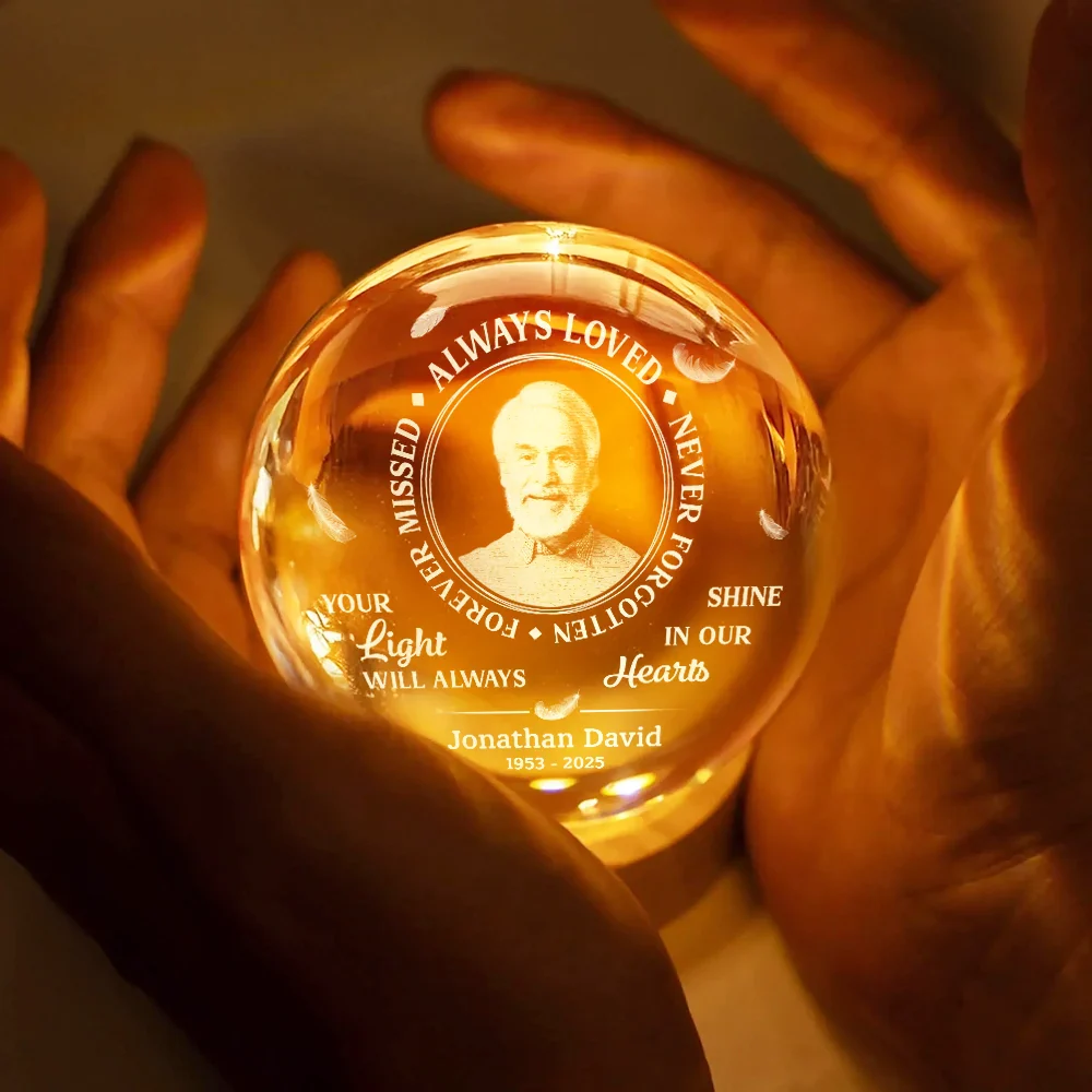 Custom Photo Memorial Always Loved Never Forgotten - Personalized Crystal Globe Lamp - Image 5