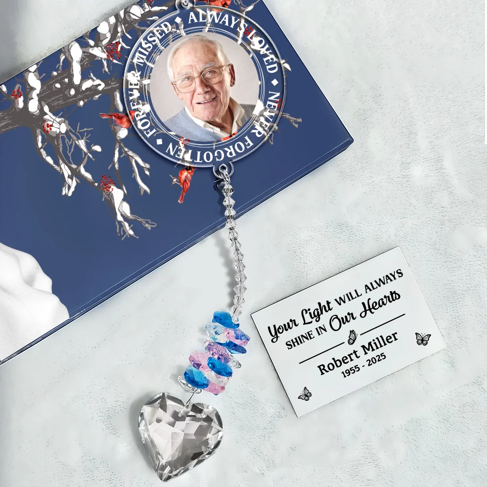 Custom Photo Memorial Always Loved Never Forgotten - Personalized Heart Crystal Suncatcher - Image 5