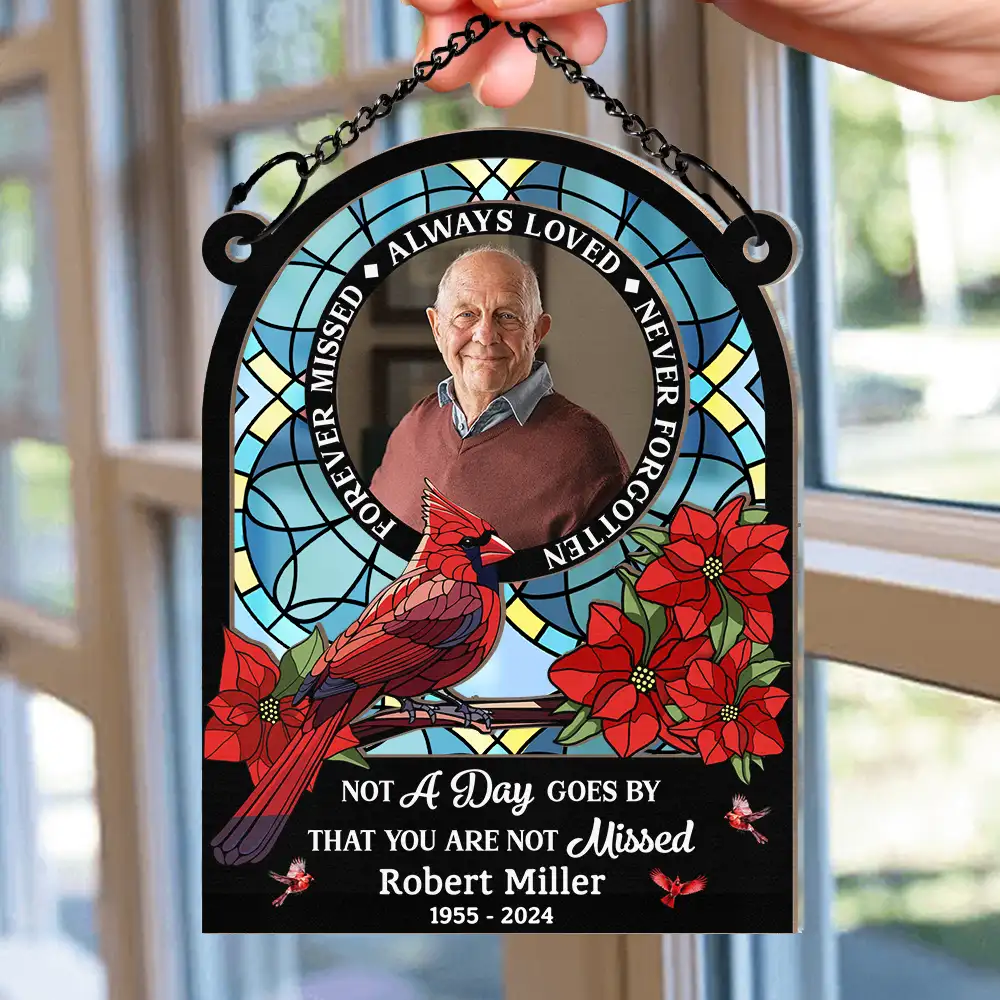 Custom Photo Memorial Always Loved Never Forgotten - Personalized Window Hanging Suncatcher Ornament - Image 2