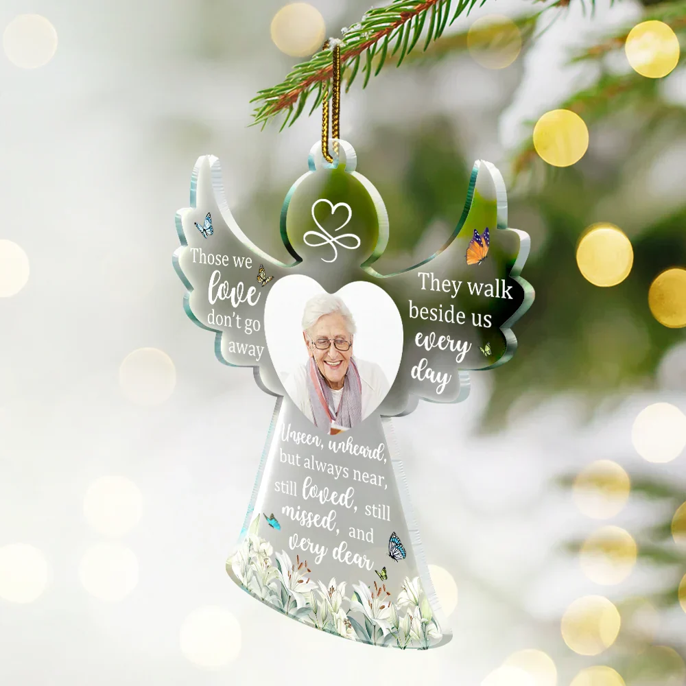 Custom Photo Memorial Angel Those We Love Don't Go Away - Personalized Custom Shaped Acrylic Ornament - Image 2