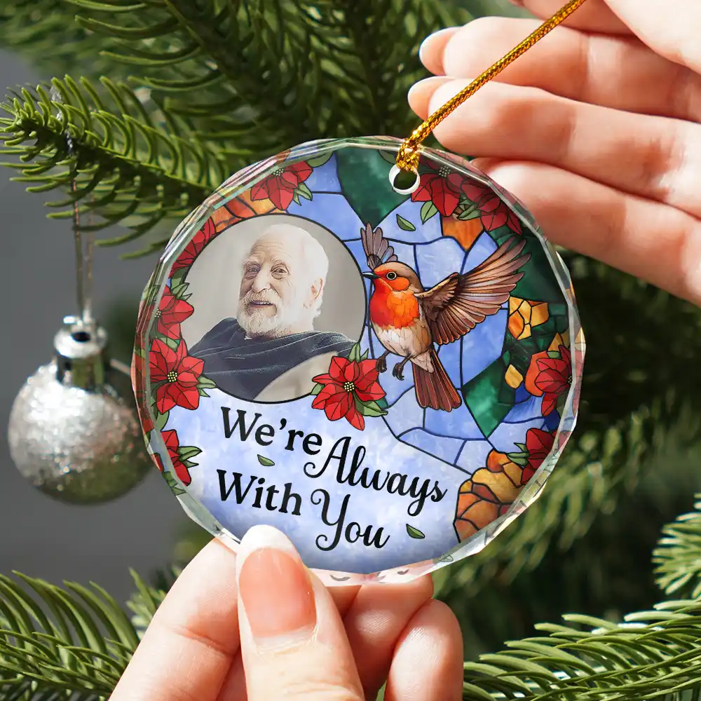 Custom Photo Memorial Bird Family I'm Always With You - Personalized Circle Glass Ornament - Image 2