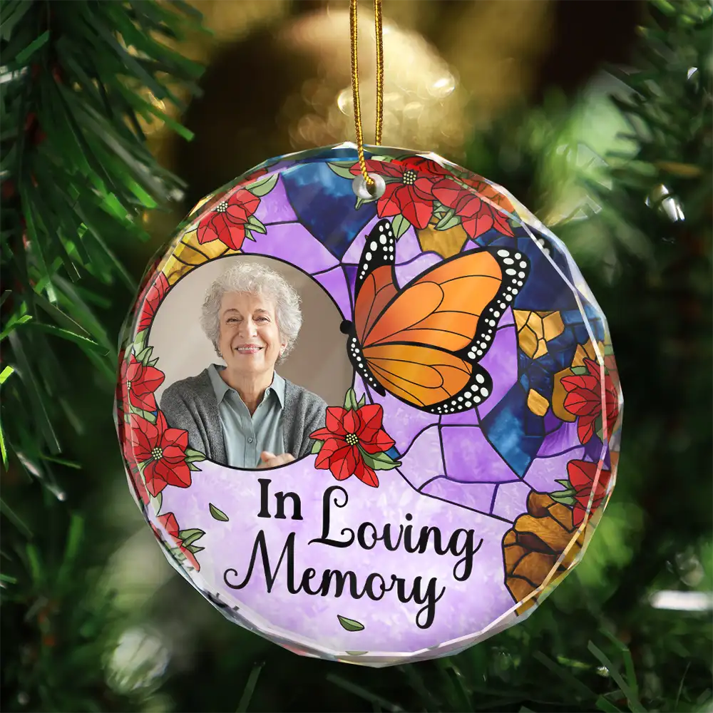 Custom Photo Memorial Bird Family I'm Always With You - Personalized Circle Glass Ornament - Image 3