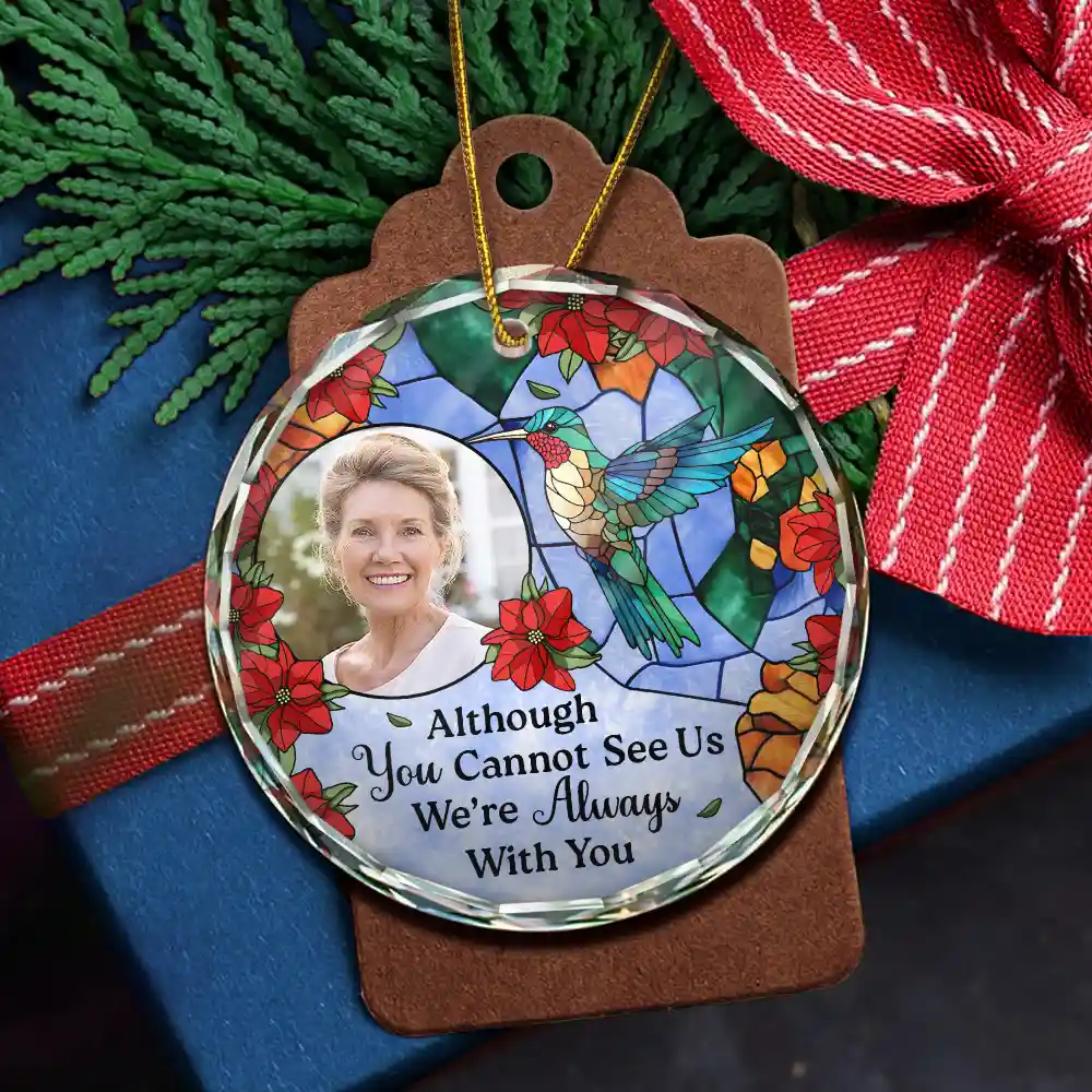 Custom Photo Memorial Bird Family I'm Always With You - Personalized Circle Glass Ornament - Image 5