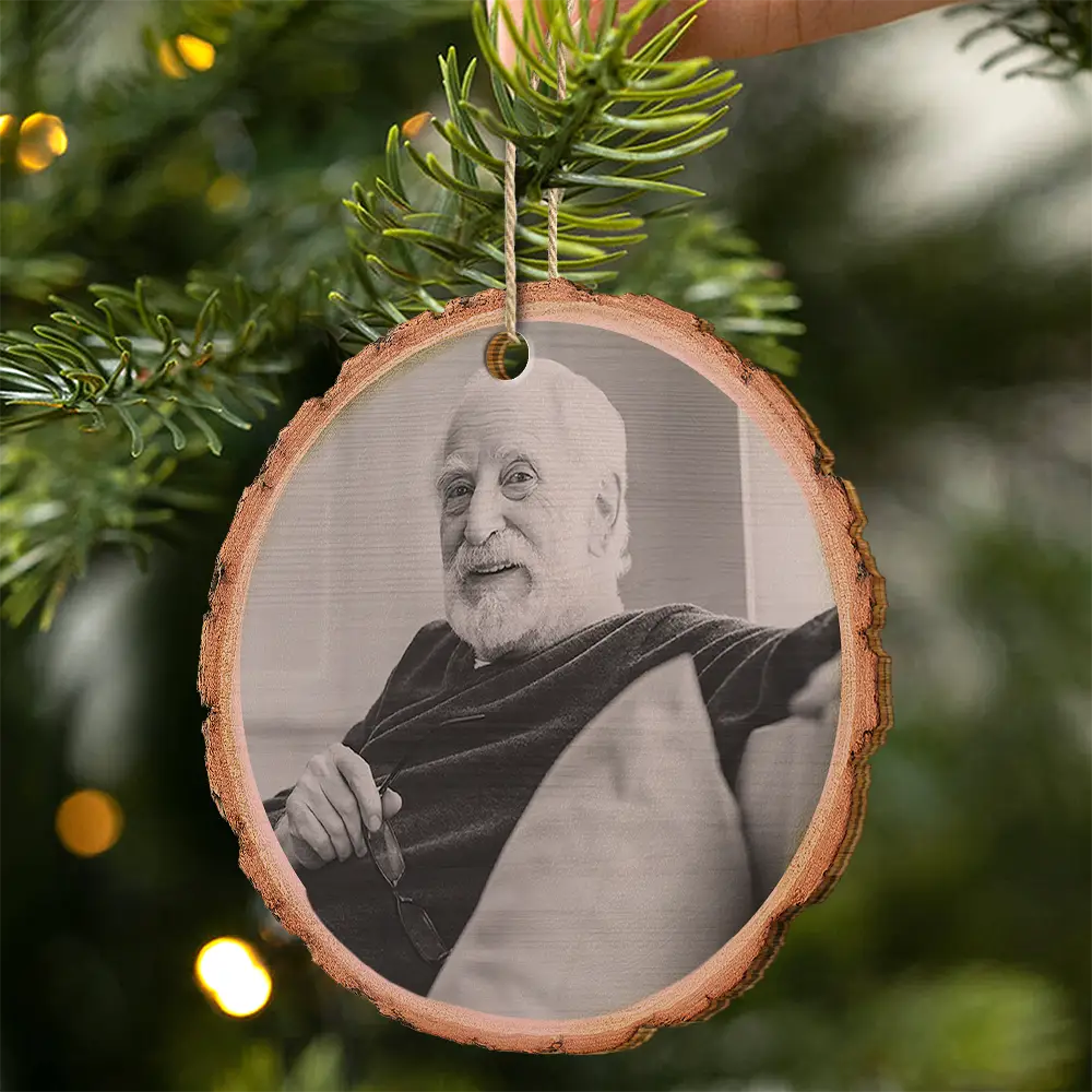 Custom Photo Memorial Black And White Those We Love Don't Go Away - Personalized Wooden Ornament Print 2 Sides - Image 2