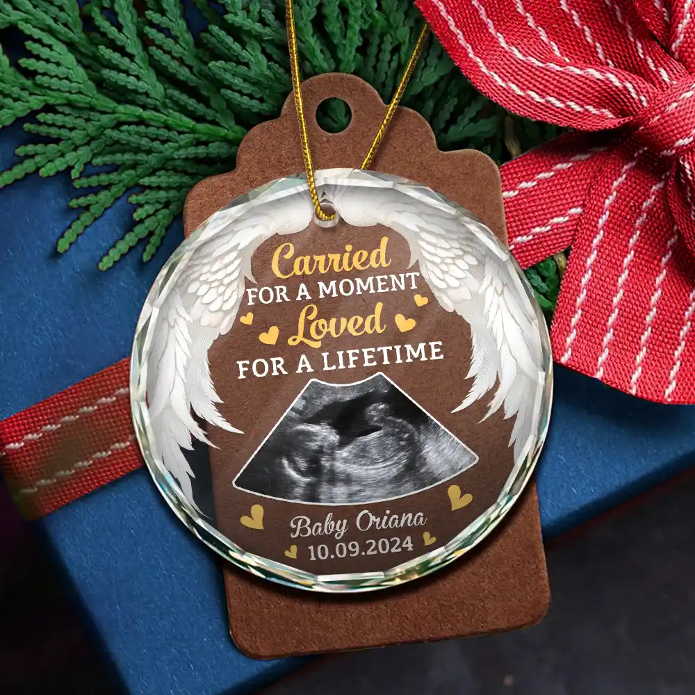Custom Photo Memorial Carried For A Moment Loved For A Lifetime - Personalized Circle Glass Ornament - Image 5