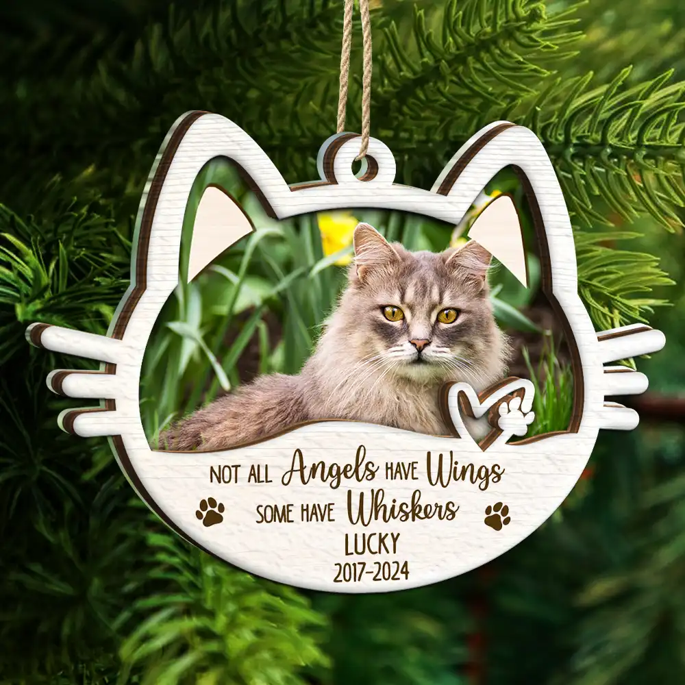 Custom Photo Memorial Cat Not All Angels Have Wings Some Have Whiskers - Personalized 2-Layered Mix Ornament - Image 5