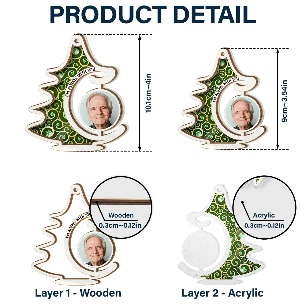 Custom Photo Memorial Christmas Tree Always With You - Personalized Suncatcher Ornament - Image 5