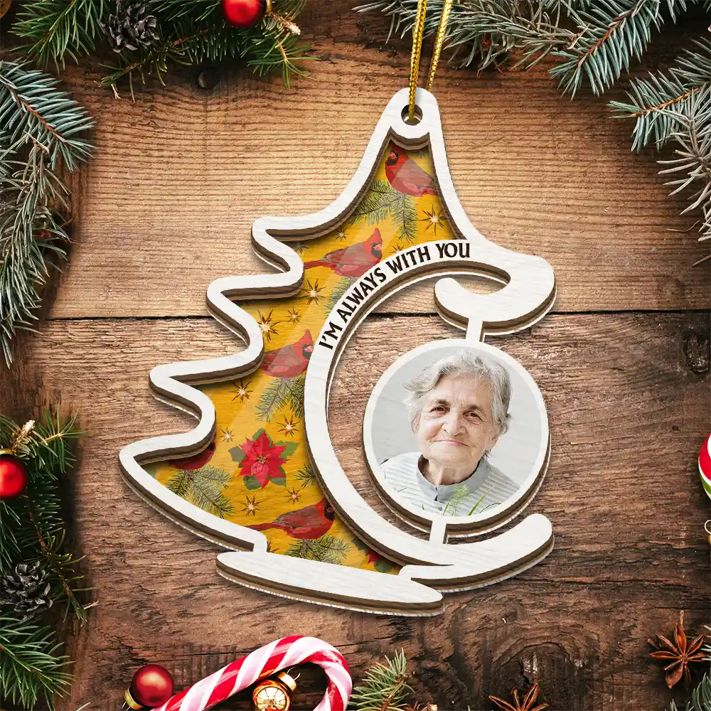 Custom Photo Memorial Christmas Tree Always With You - Personalized Suncatcher Ornament - Image 6