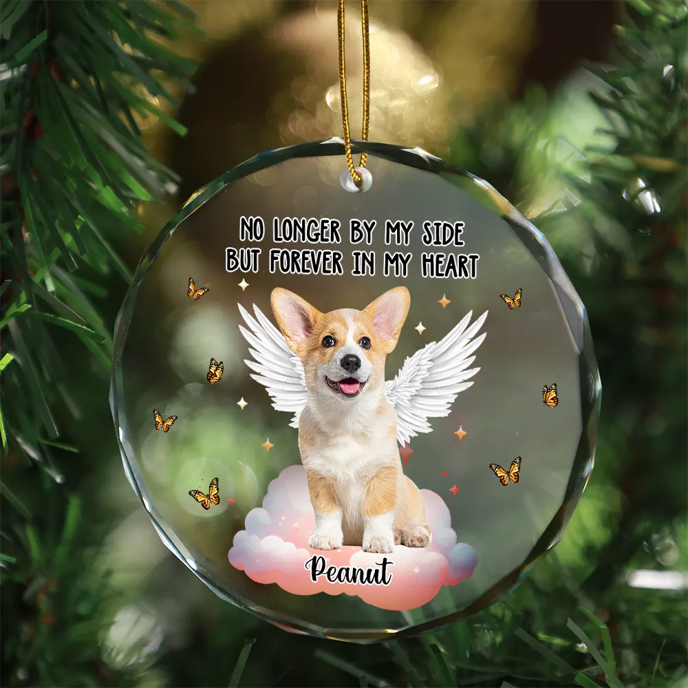 Custom Photo Memorial Christmas You Left Paw Prints On My Heart - Personalized Circle Glass Ornament - Image 4
