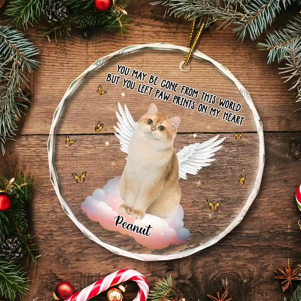 Custom Photo Memorial Christmas You Left Paw Prints On My Heart - Personalized Circle Glass Ornament - Image 6