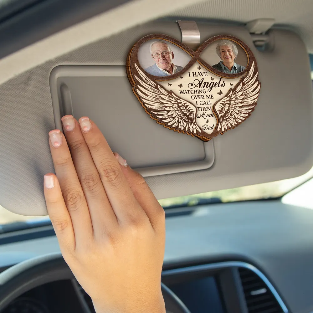 Custom Photo Memorial Dad Mom I Have An Angel Watching Over Me - Personalized Custom Shaped Car Visor Clip - Image 4