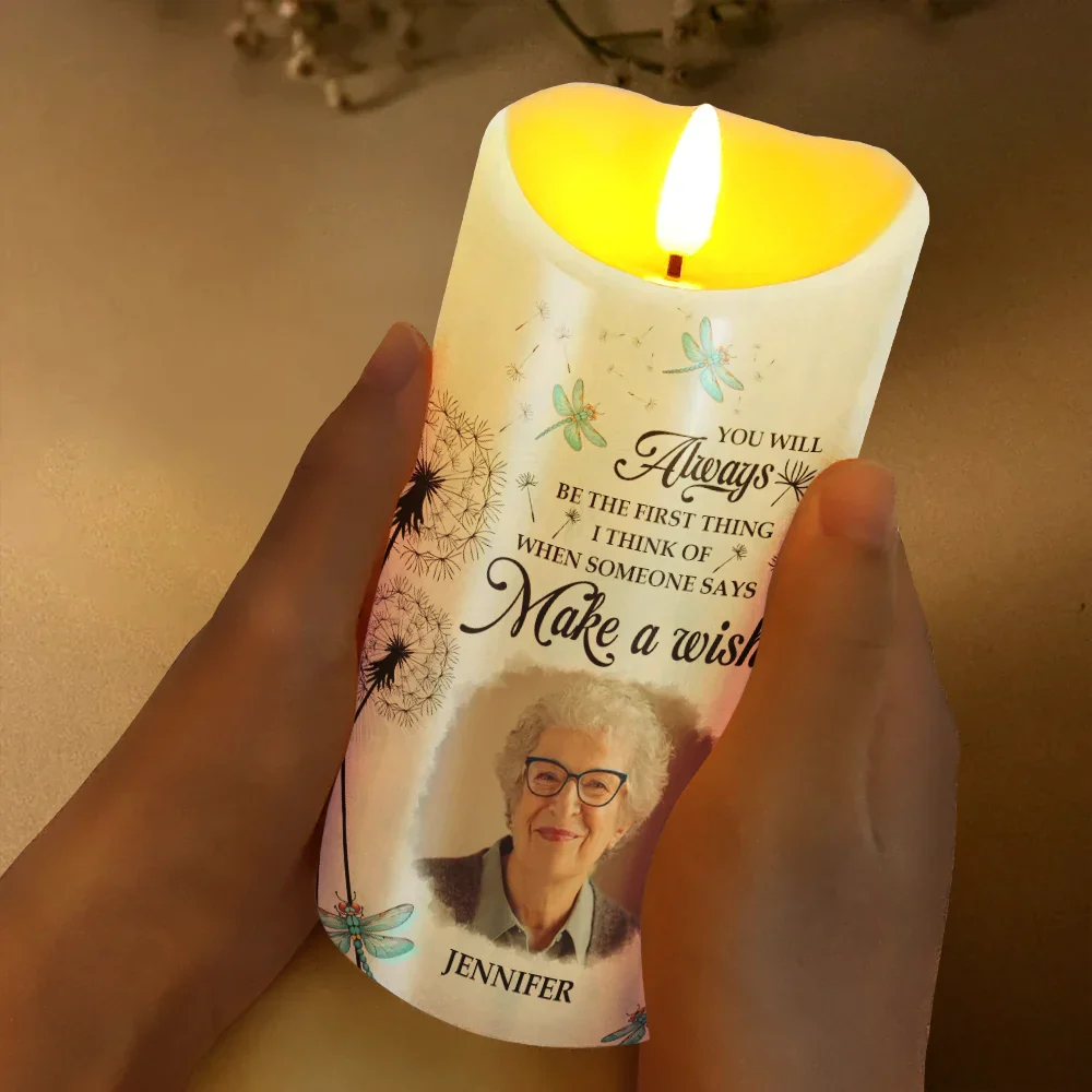 Custom Photo Memorial Dandelion Make A Wish - Personalized Flameless LED Candle - Image 3