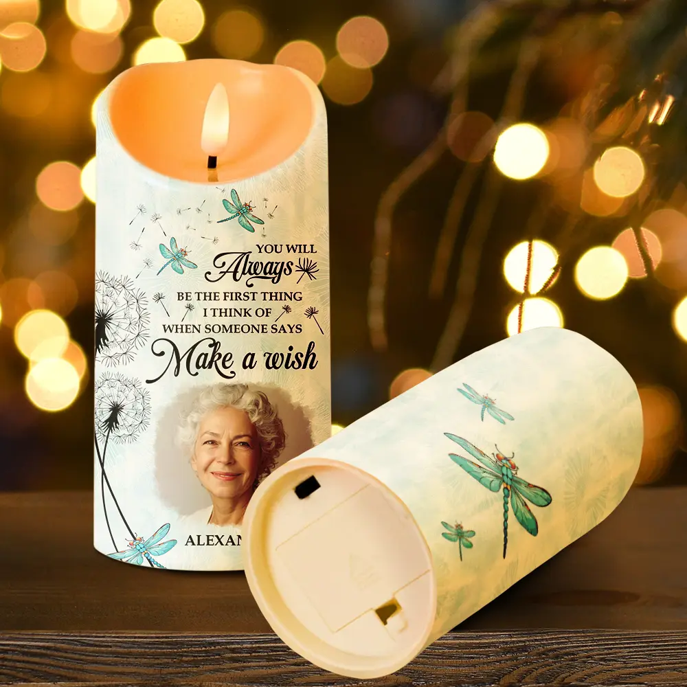 Custom Photo Memorial Dandelion Make A Wish - Personalized Flameless LED Candle - Image 4